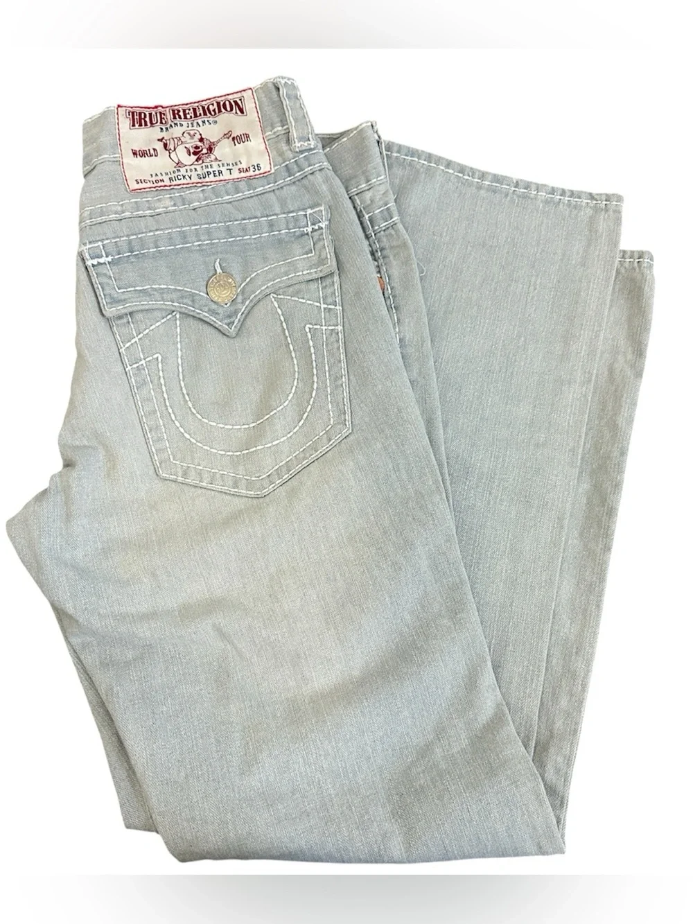 VTG True Religion Ricky Super T Relaxed Straight  Leg Mens SZ 36 Light Blue Wash